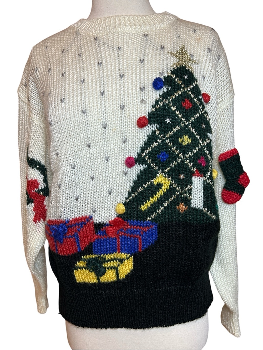 Vintage 80s Fetagetti Ugly Christmas Sweater Knit Tree Presents Stockings size L